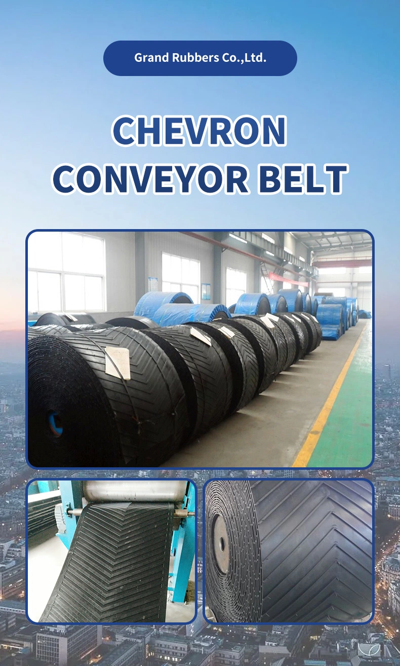 V Type Patterned Industrial Nylon Canvas Chevron Rubber Mining Conveyor Belt Polyester Chevron Ep Rubber Patterned